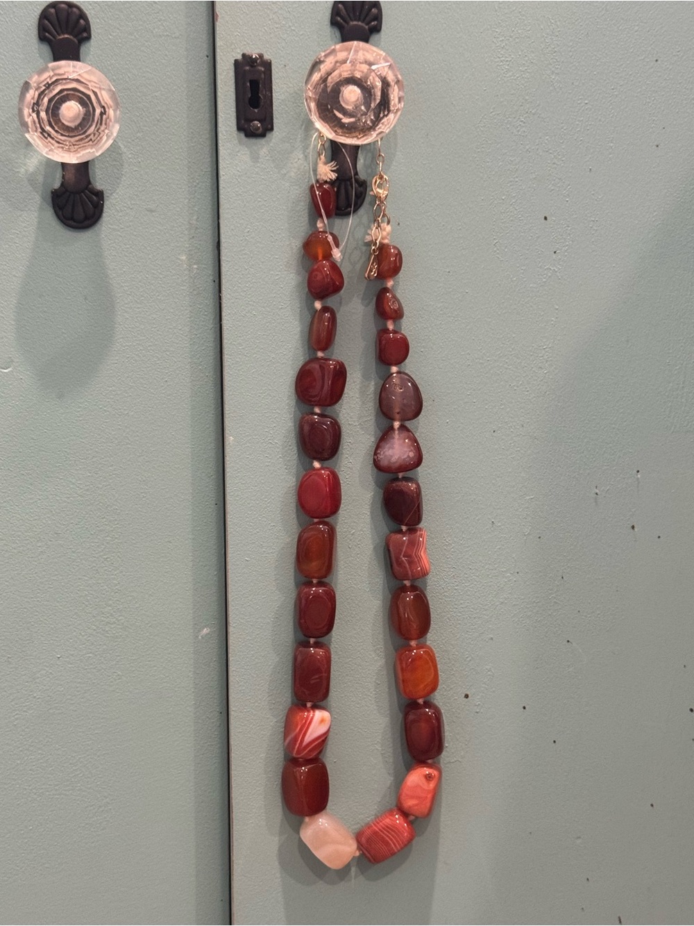 Free People Handcrafted Red Brown Agate Beaded Carnelian Necklace NWOT